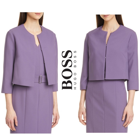 NWT Hugo Boss Purple Mauve Cropped Collarless Blazer Jacket Sz. 12 - Picture 3 of 12